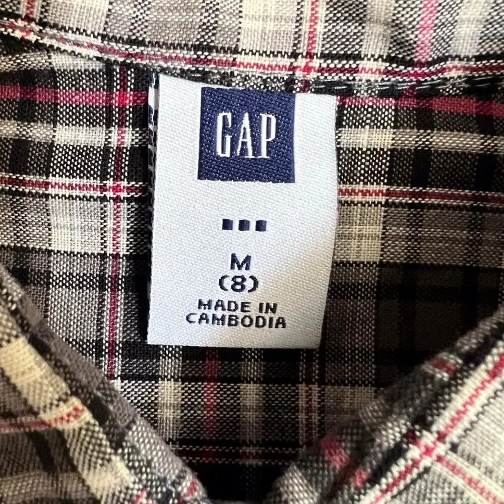 GAP Boys Plaid Button Down Shirt Size 8 Brown Red Short Sleeve Cotton Casual